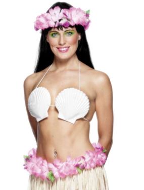 Hawaiian Shell Bra Fancy Dress - White